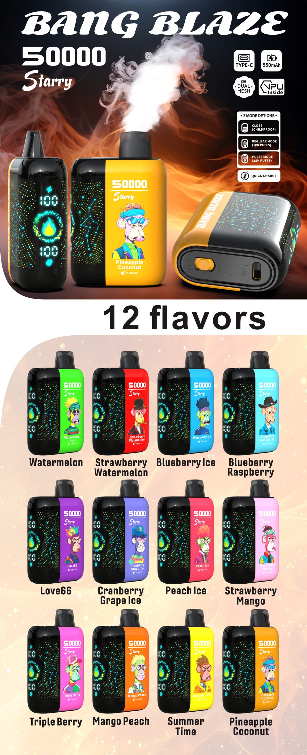 Bang Blaze Starry 50K Puffs Flavors List