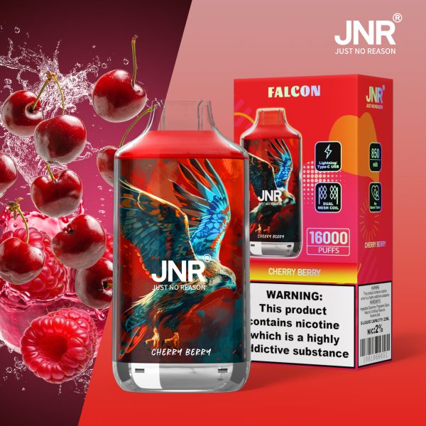 JNR Falcon 16K Puffs Cherry Berry JNR Falcon 16000 Puffs Dual Mesh Coil Rechargeable Original Disposable Vape