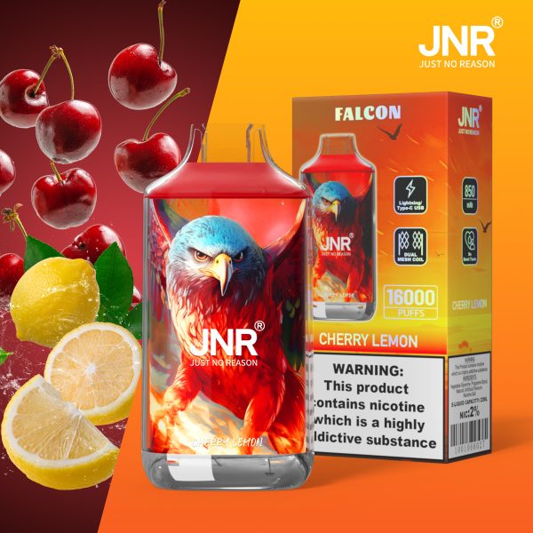 JNR Falcon 16K Puffs Cherry Lemon JNR Falcon 16000 Puffs Dual Mesh Coil Rechargeable Original Disposable Vape