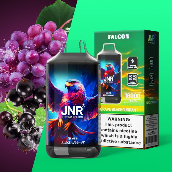 JNR Falcon 16K Puffs Grape blackcurrant JNR Falcon 16000 Puffs Dual Mesh Coil Rechargeable Original Disposable Vape
