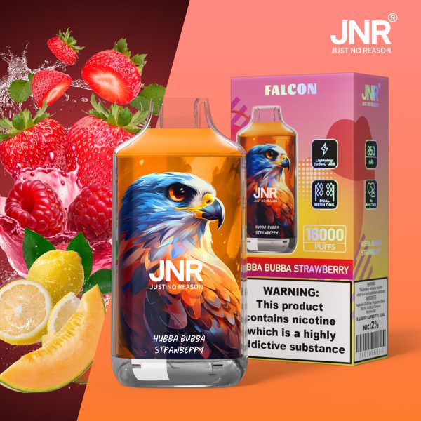 JNR Falcon 16K Puffs Hubba Bubba Strawberry JNR Falcon 16000 Puffs Dual Mesh Coil Rechargeable Original Disposable Vape