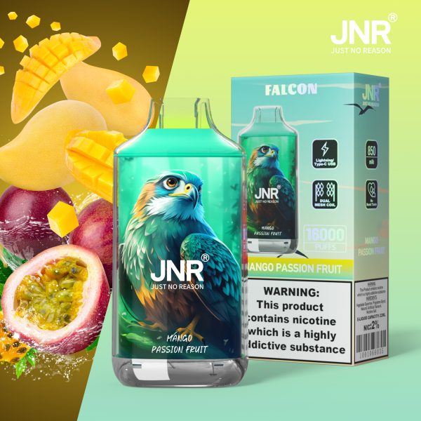 JNR Falcon 16K Puffs Mango Passion Fruit JNR Falcon 16000 Puffs Dual Mesh Coil Rechargeable Original Disposable Vape