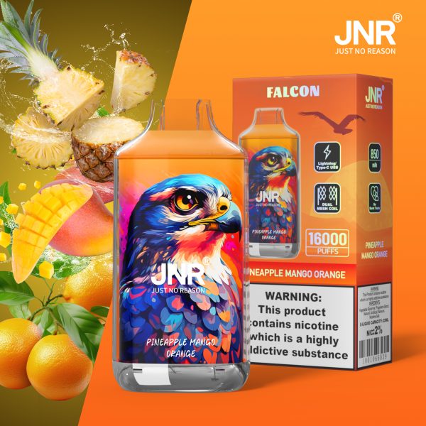JNR Falcon 16K Puffs Pineapple mango orange JNR Falcon 16000 Puffs Dual Mesh Coil Rechargeable Original Disposable Vape