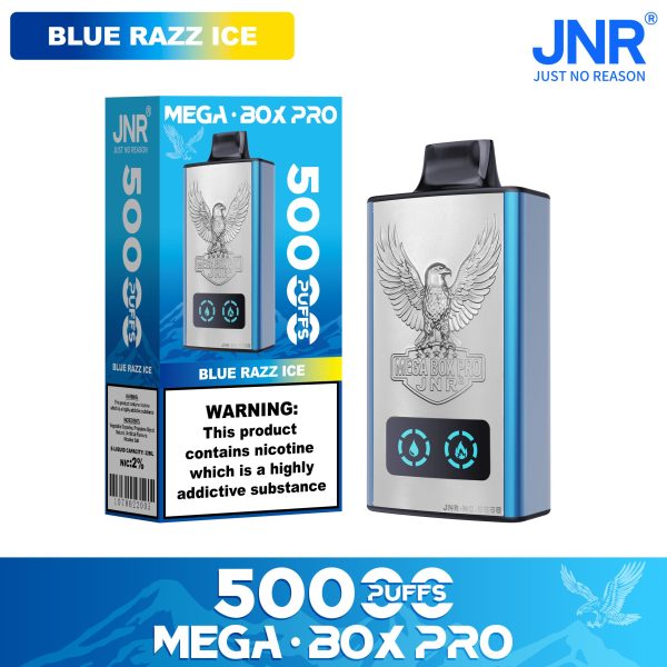 JNR Mega Box Pro 50K Puffs BLUE RAZZ ICE JNR Mega Box Pro 50000 Puffs LED Screen Wholesale Disposable Vape Kit