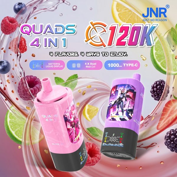 JNR Quads 4in1 120K Puffs JNR Quads 4in1 120000 Puffs 60ml Big Cloud Disposable Vape Pen