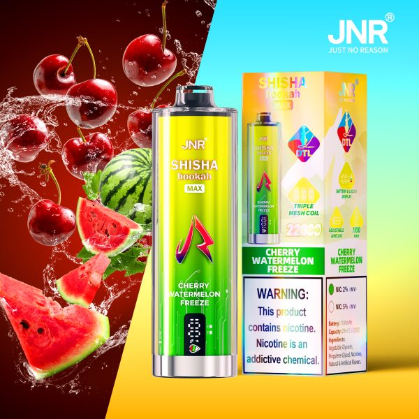 JNR Shisha Hookah Max 22K Puffs Cherry Watermelon Freeze JNR Shisha Hookah Max 22000 Puffs Triple Mesh Coil Original Disposable Vape Pen