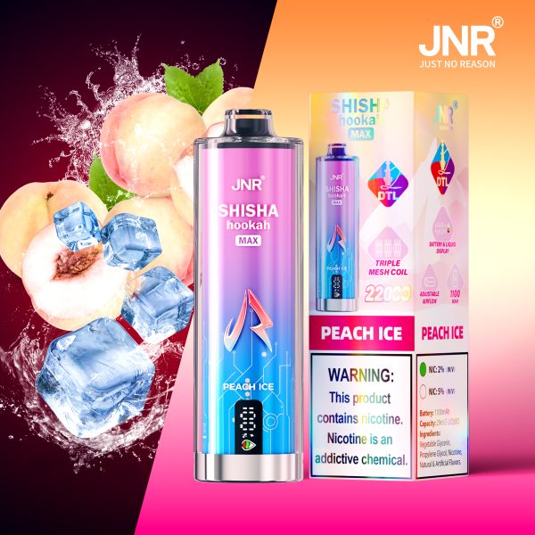 JNR Shisha Hookah Max 22K Puffs Peach Ice JNR Shisha Hookah Max 22000 Puffs Triple Mesh Coil Original Disposable Vape Pen