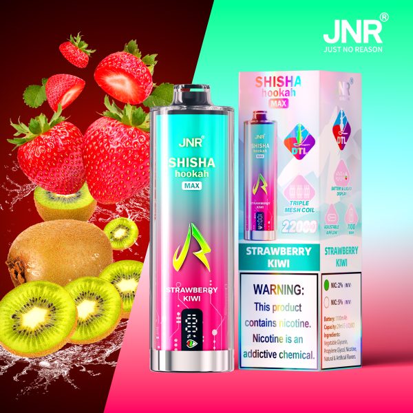 JNR Shisha Hookah Max 22K Puffs Strawberry Kiwi JNR Shisha Hookah Max 22000 Puffs Triple Mesh Coil Original Disposable Vape Pen