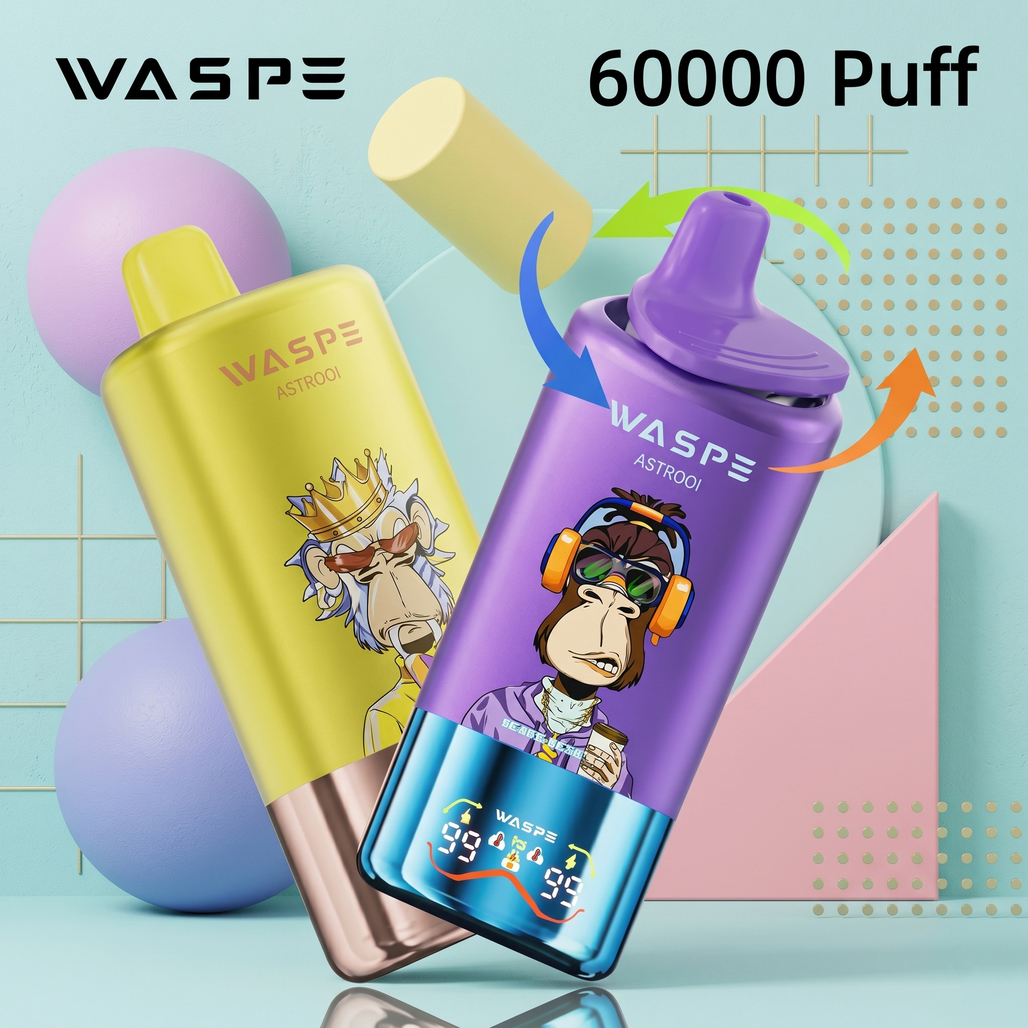 60000 puffs disposable vape WASPE AIVIOU Triple Flavor 3 in 1 Unpainted Ghost Emerald Blend THCH Select Flavor ::Strawberry Snoow