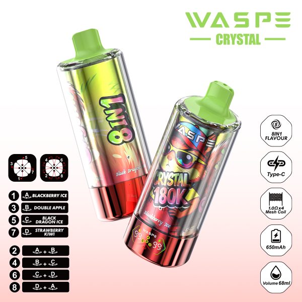 WASPE Crystal 8 in 1 180000 Puffs 0% 2% 5% Nicotine Disposable Vape Wholesale