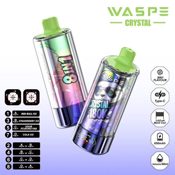 WASPE Crystal 8 in 1 180000 Puffs 0% 2% 5% Nicotine Disposable Vape Wholesale