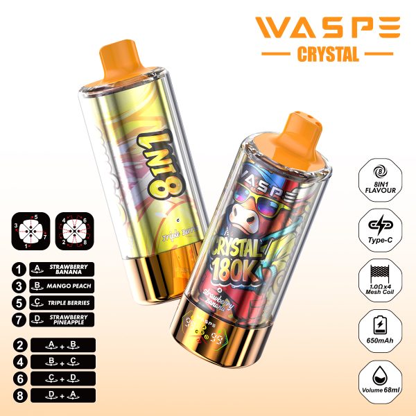 WASPE Crystal 8 in 1 180000 Puffs 0% 2% 5% Nicotine Disposable Vape Wholesale