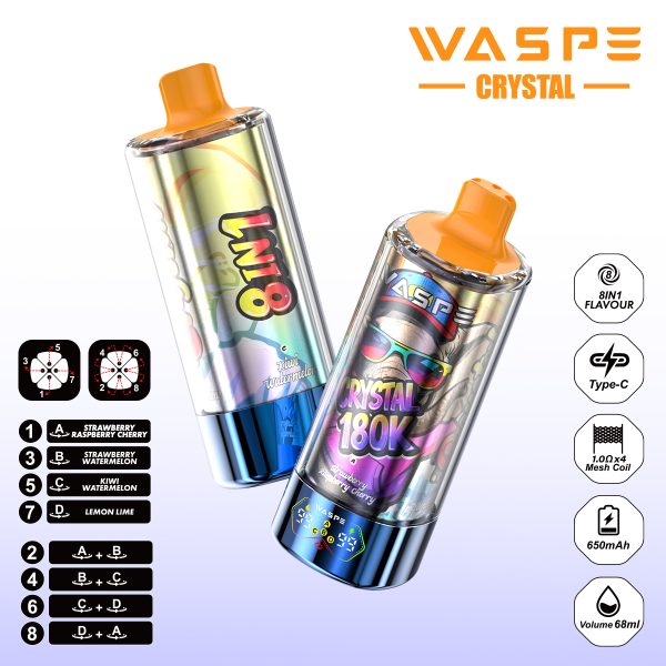WASPE Crystal 8 in 1 180000 Puffs 0% 2% 5% Nicotine Disposable Vape Wholesale