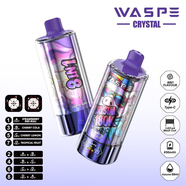 WASPE Crystal 8 in 1 180000 Puffs 0% 2% 5% Nicotine Disposable Vape Wholesale