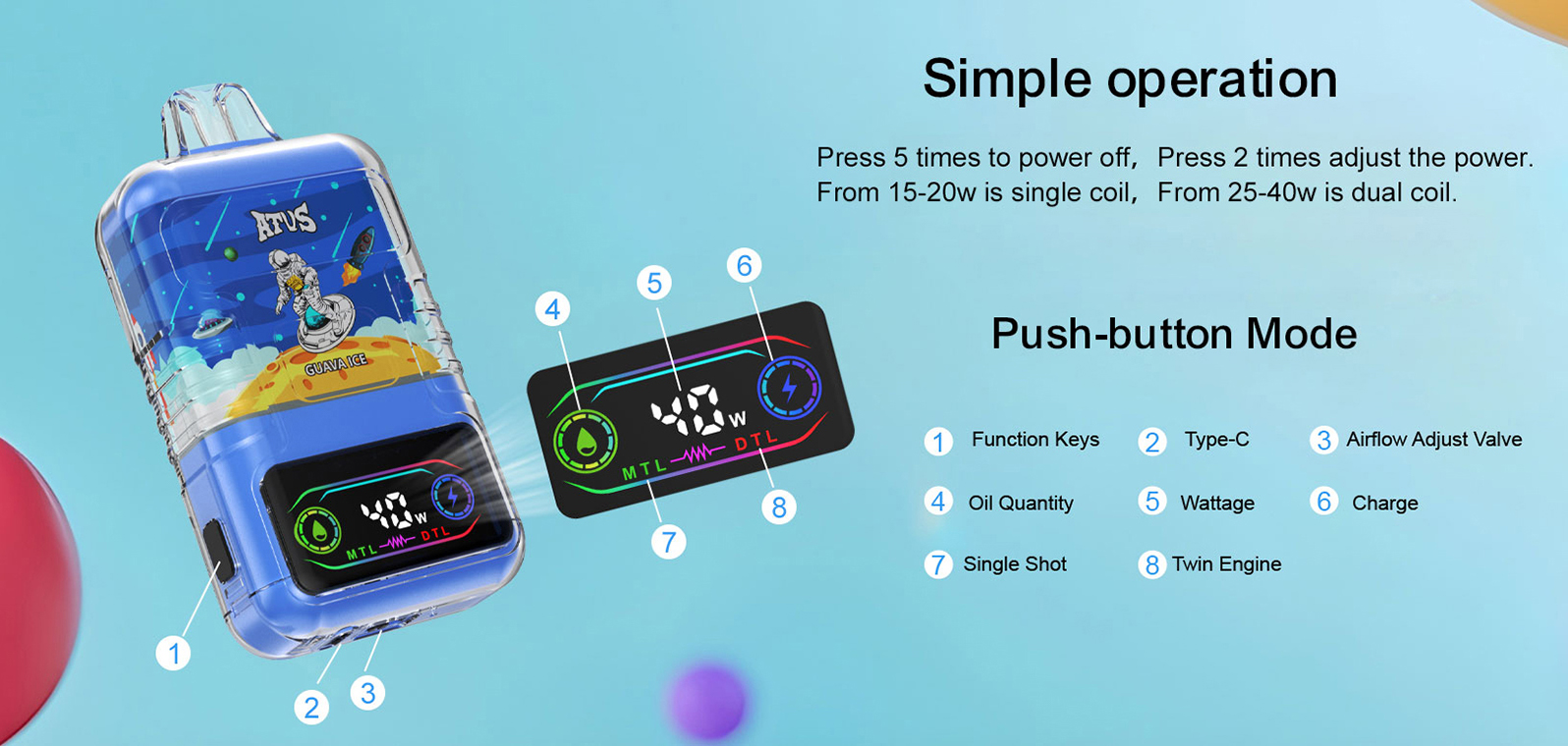 ATVS 30000 Puffs Vape Smart Display Screen