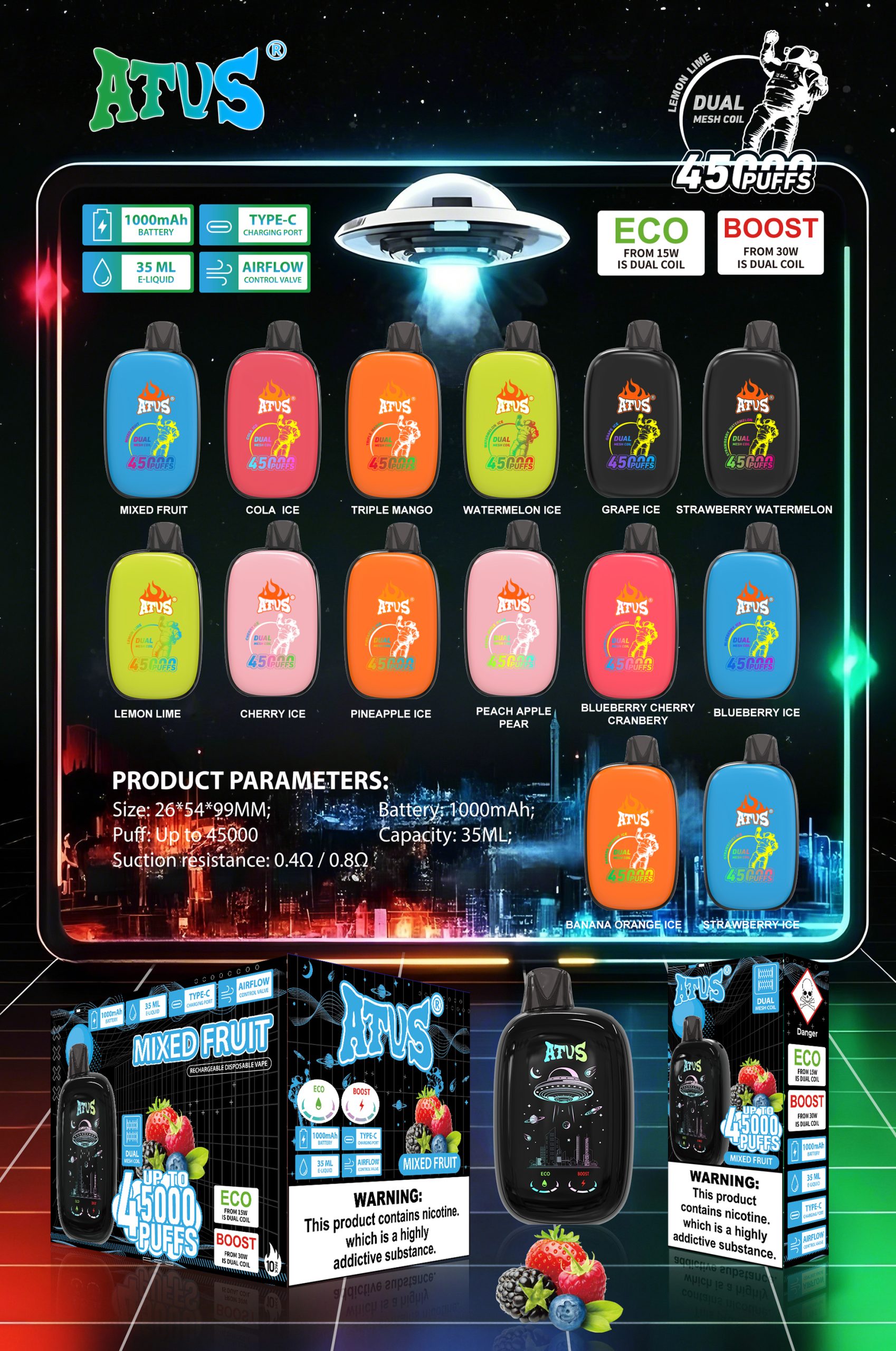 ATVS 45000 Puffs Disposable Vape Flavors List