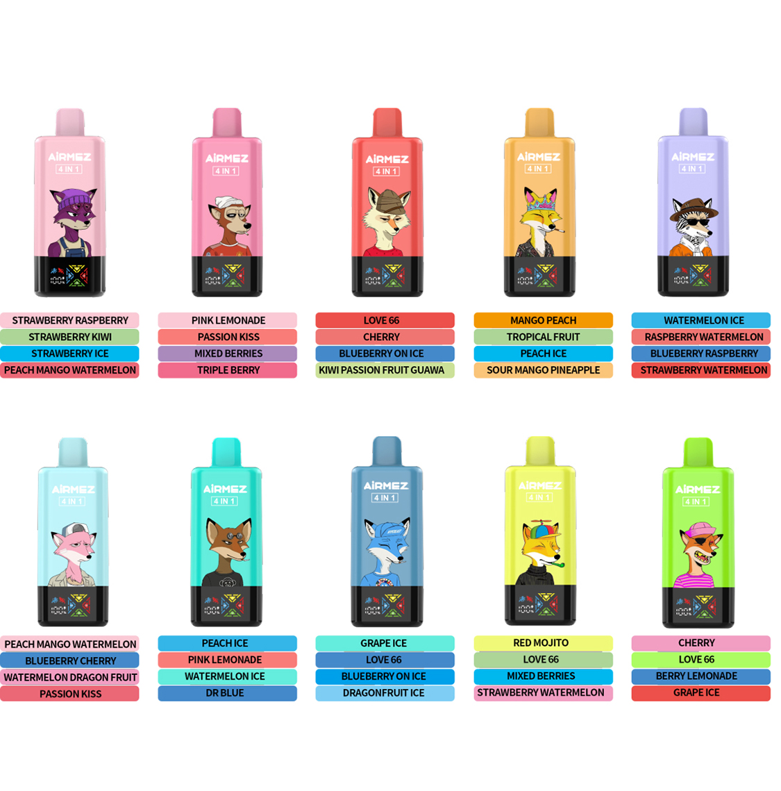 AiRMEZ Fox 4in1 120K Disposable Vape Flavors List