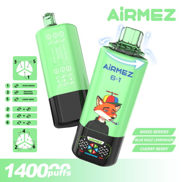 Airmez Fox 6in1 140K Puffs MIXED BERRIES BLUE RAZZ LEMONADE CHERRY BERRY Airmez Fox 6in1 140K Puffs MIXED BERRIES BLUE RAZZ LEMONADE CHERRY BERRY