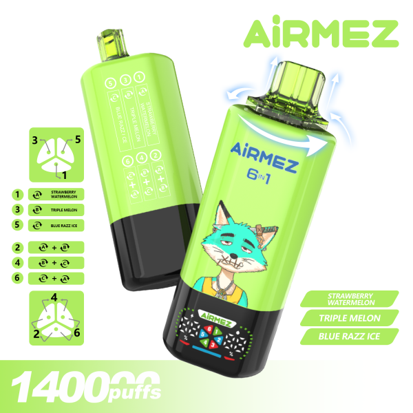 Airmez Fox 6in1 140K Puffs STRAWBERRY WATERMELON TRIPLE MELON BLUE RAZZ LCE Airmez Fox 6in1 140K Puffs STRAWBERRY WATERMELON TRIPLE MELON BLUE RAZZ LCE