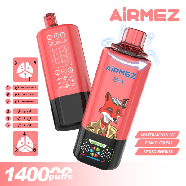 Airmez Fox 6in1 140K Puffs WATERMELON ICE BINGO CRUSH MIXED BERRIES Airmez Fox 6in1 140K Puffs WATERMELON ICE BINGO CRUSH MIXED BERRIES
