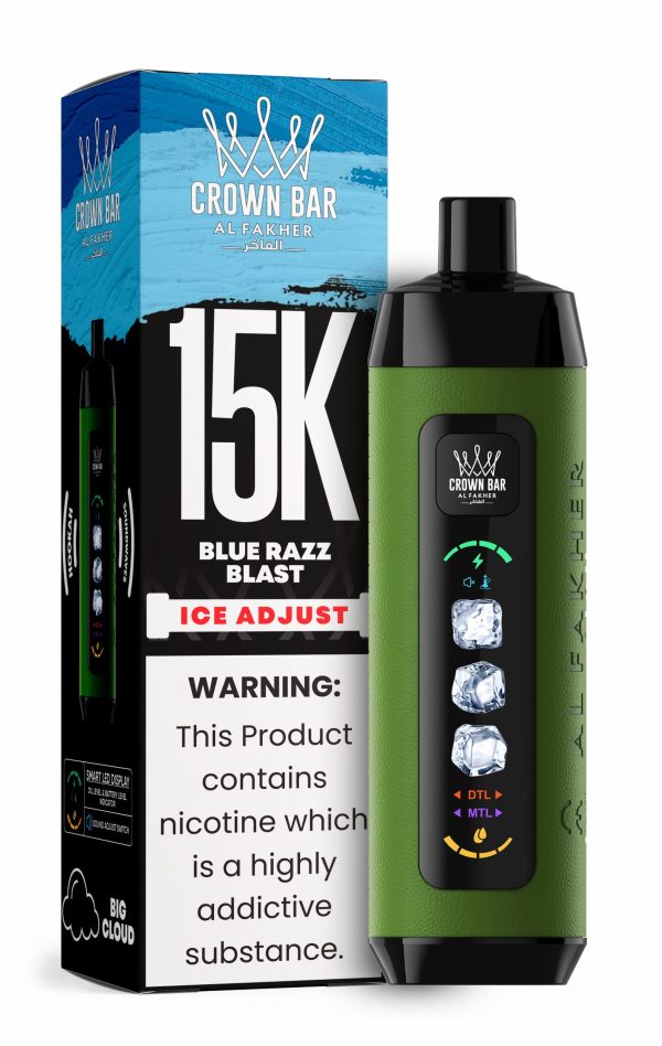 Al Fakher Crown Bar Ice Adjust 15K Puffs BLUE RAZZ BLAST