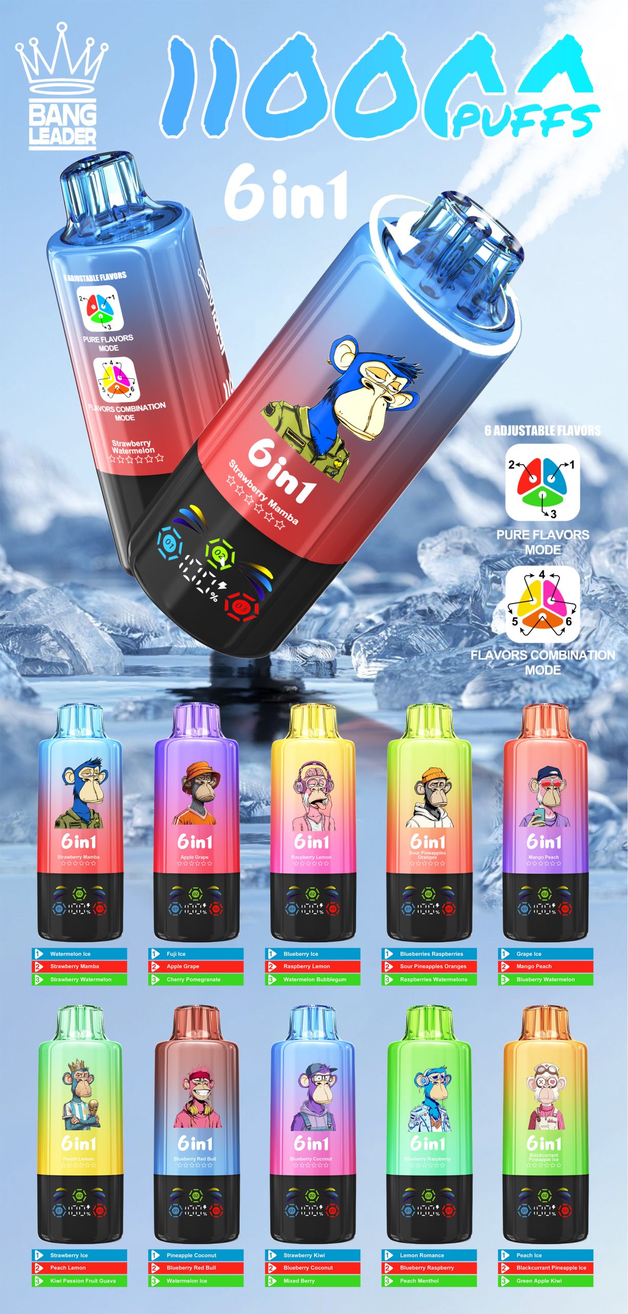 Bang Leader 110K Puffs 6 in 1 Flavors List