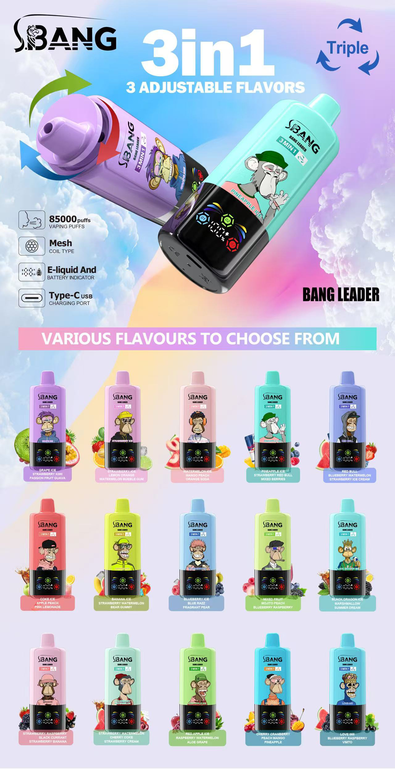Bang Leader 85K Puffs Triple Flavors List