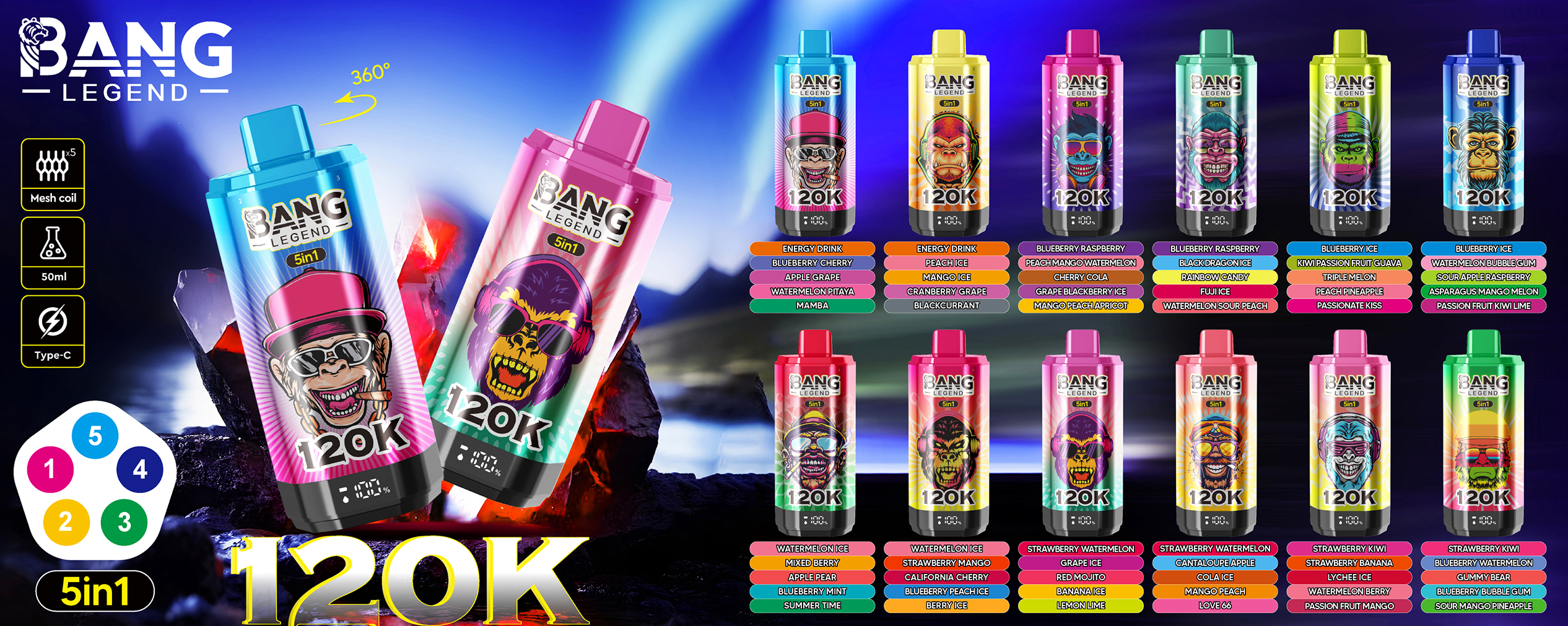 Bang Legend 120K Puffs 5 in 1 Flavors Disposable
