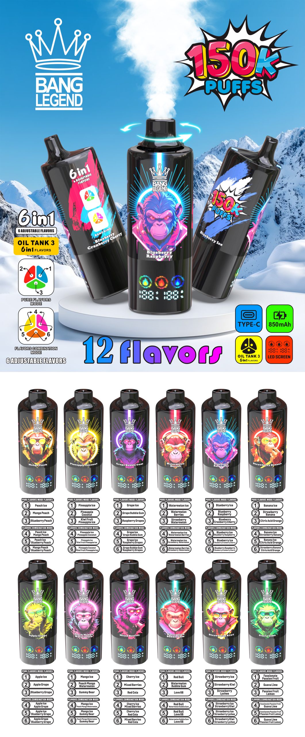 Bang Legend 150K Puffs Flavors List