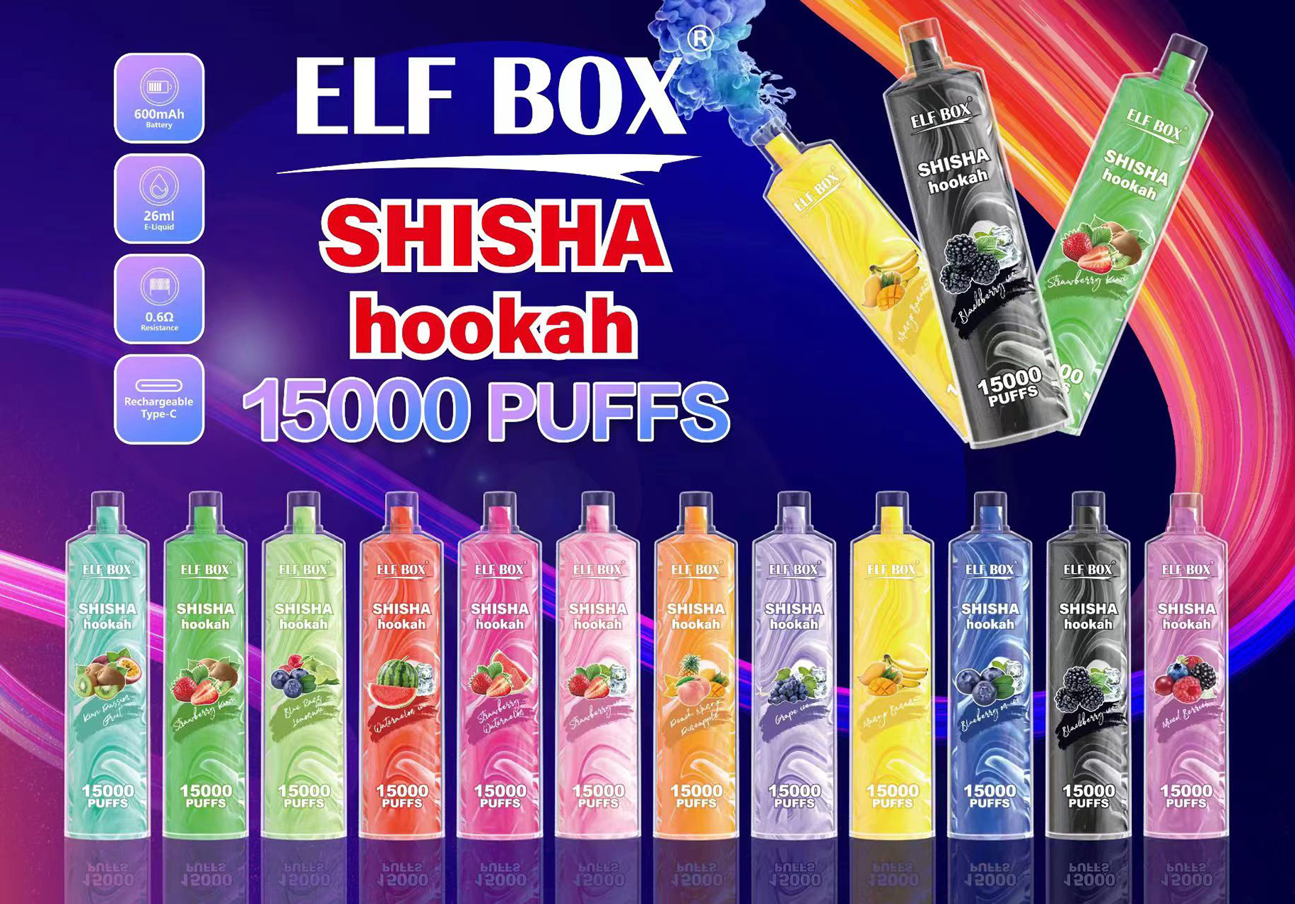 ELF Box Shisha Hookah Ls15000 Puffs Flavors List