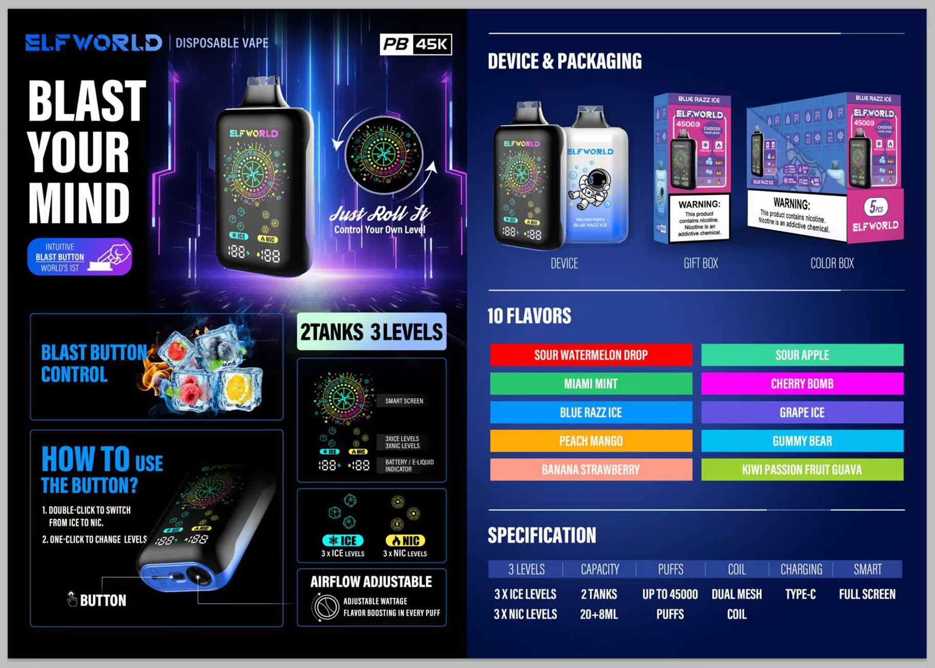 ELF WORLD PB45000 Puffs Disposable Vape Wholesale