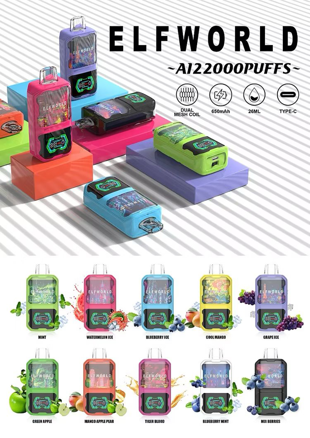 ELFWORLD AI22000 Puffs Double Flavors Disposable Vape