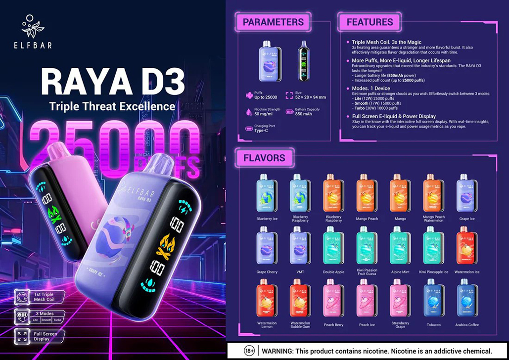 ElfBar Raya D3 25000 Puffs Disposable Vape