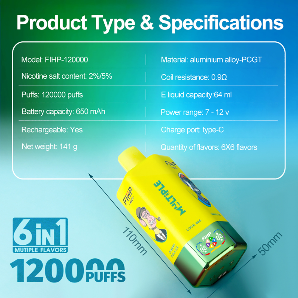 FIHP 120K Puffs 6in1 Disposable Vape Specifications