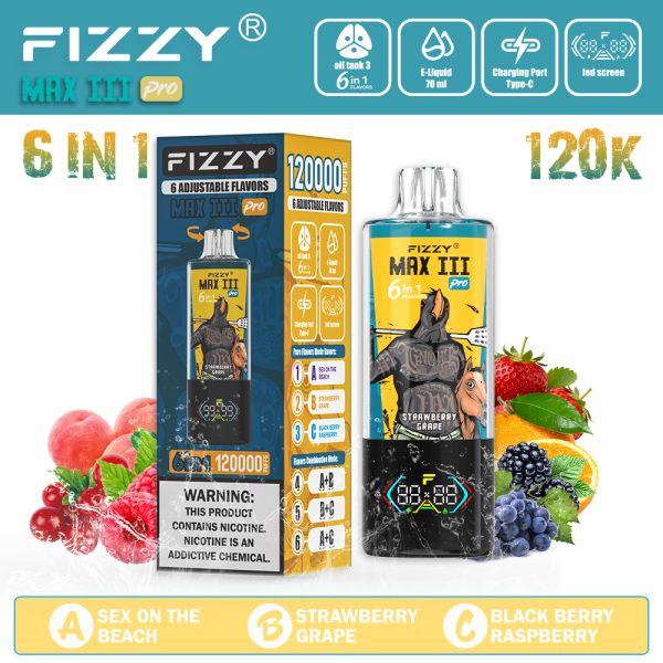 FIZZY Max III PRO 120000 Puffs Sex On The Beach & Strawberry Grape & Black Berry Raspberry