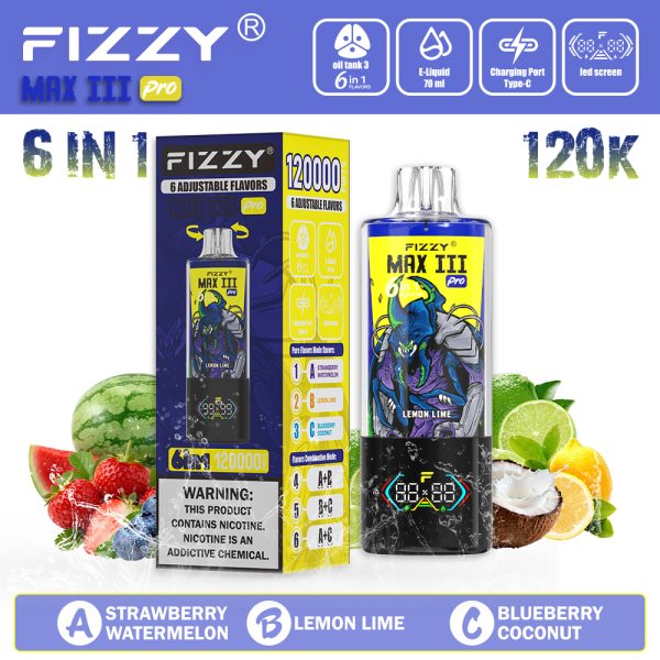 FIZZY Max III PRO 120000 Puffs Strawberry Watermelon & Lemon Lime & BlueberryCoconut