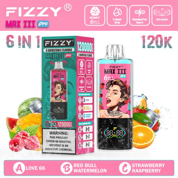 FIZZY Max III PRO 120000 Puffs love 66 & red bull watermelon & strawberry raspberry