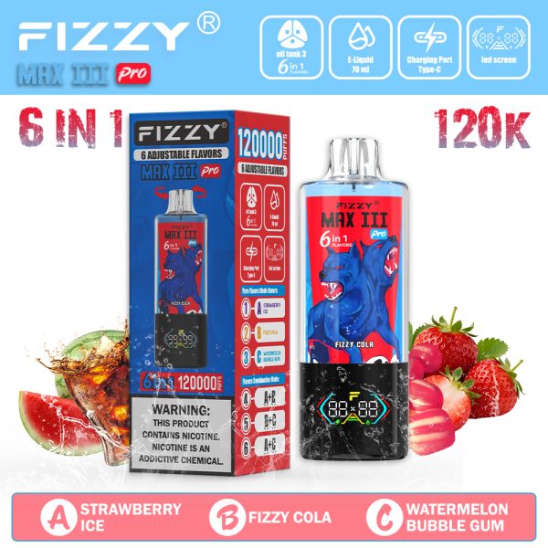 FIZZY Max III PRO 120000 Puffs strawberry ice & fizzy cola & watermelon bubble gum