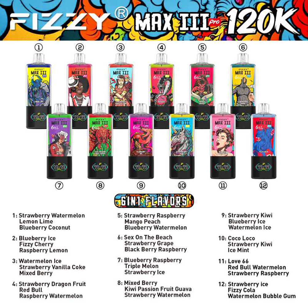 Fizzy MAX III PRO 6 in 1 120K Puffs Flavors List
