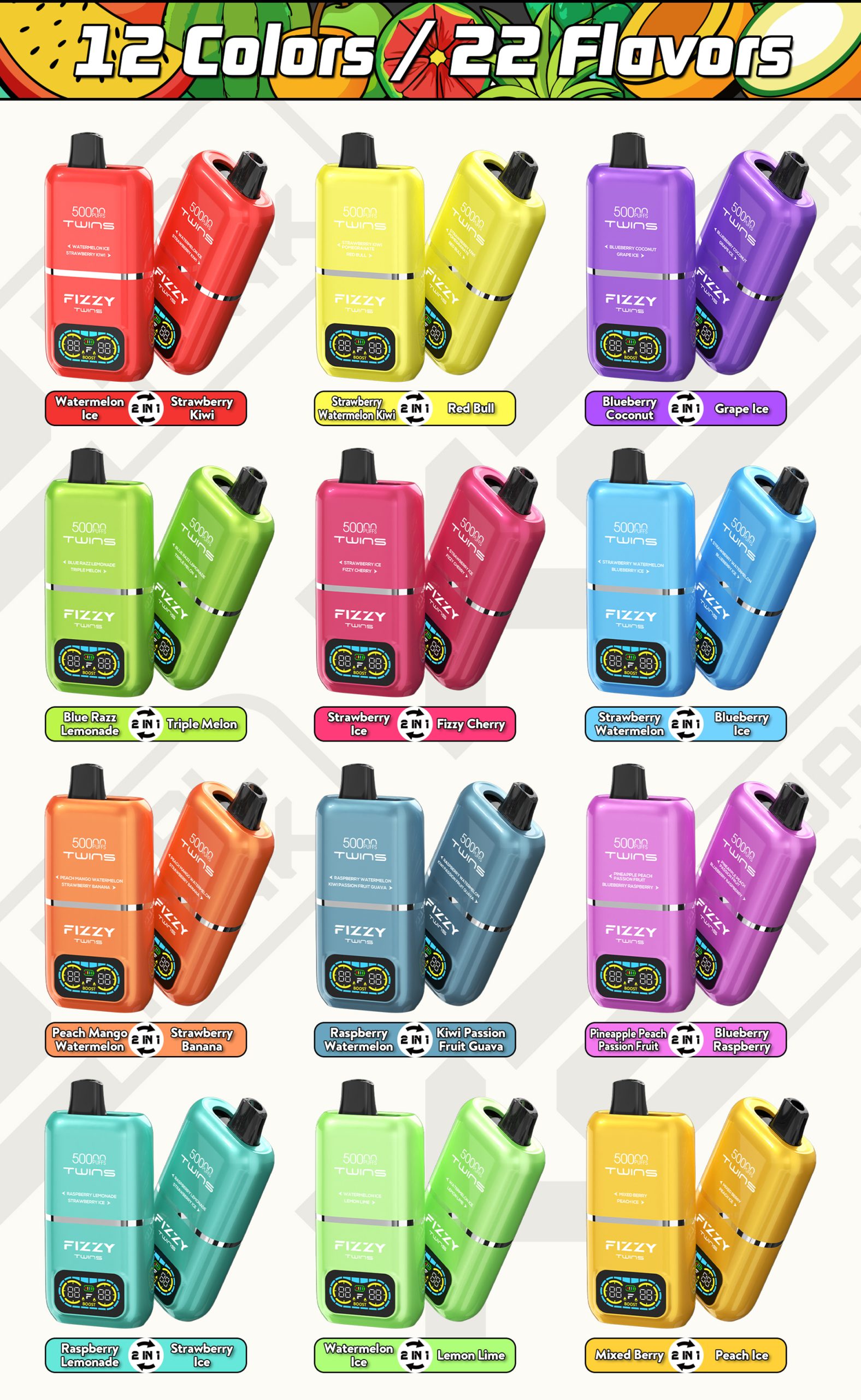 Fizzy Twins 50000 Puffs Double Taste Flavors
