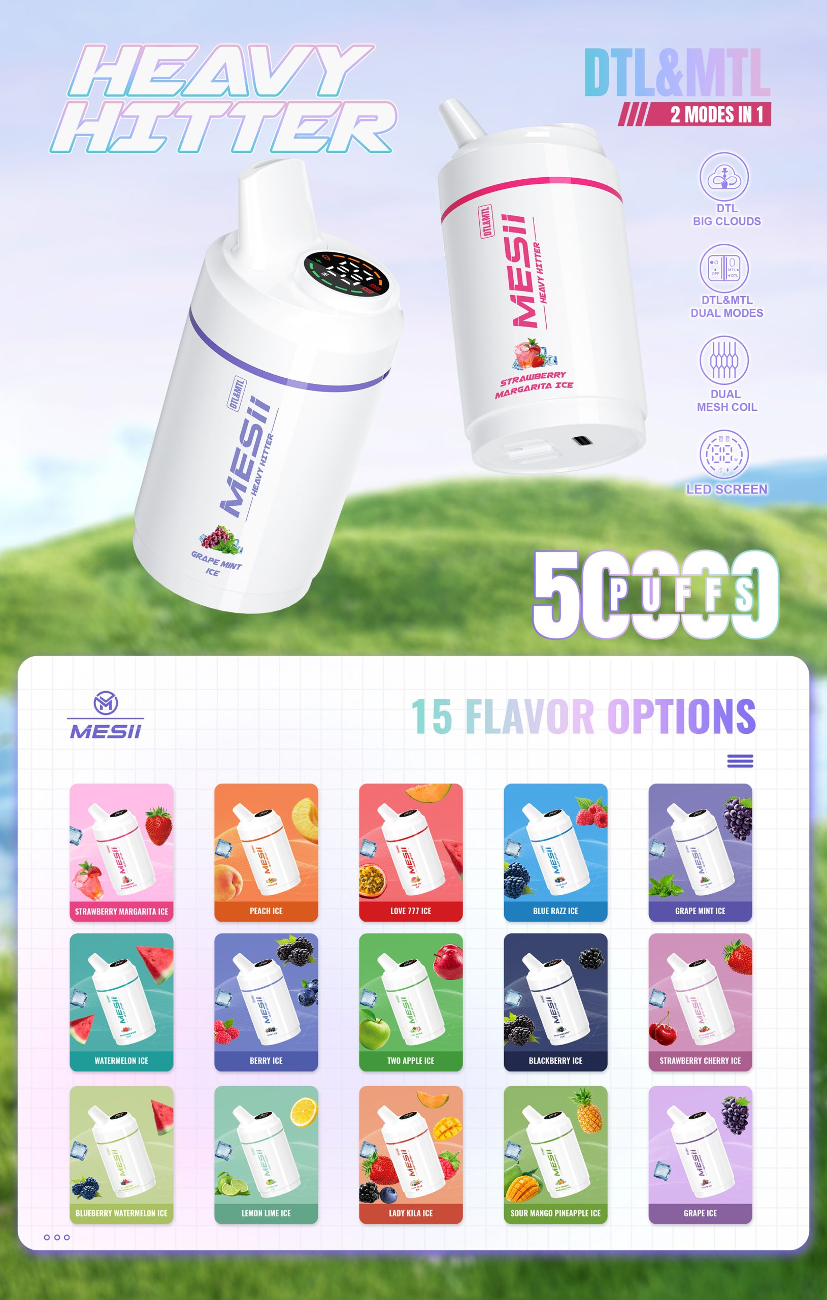 Mesii Shisha Heavy Hitter 50000 Puffs Disposable Vape Poster