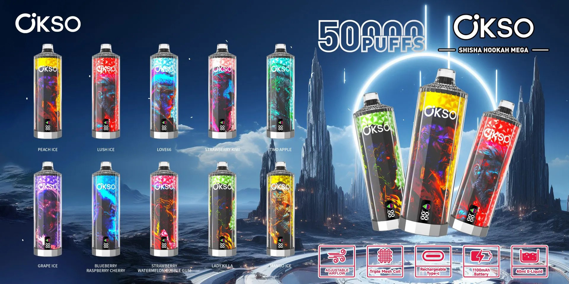 OKSO Shisha Hookah Mega 50000 Puffs Disposable Electronic Shisha
