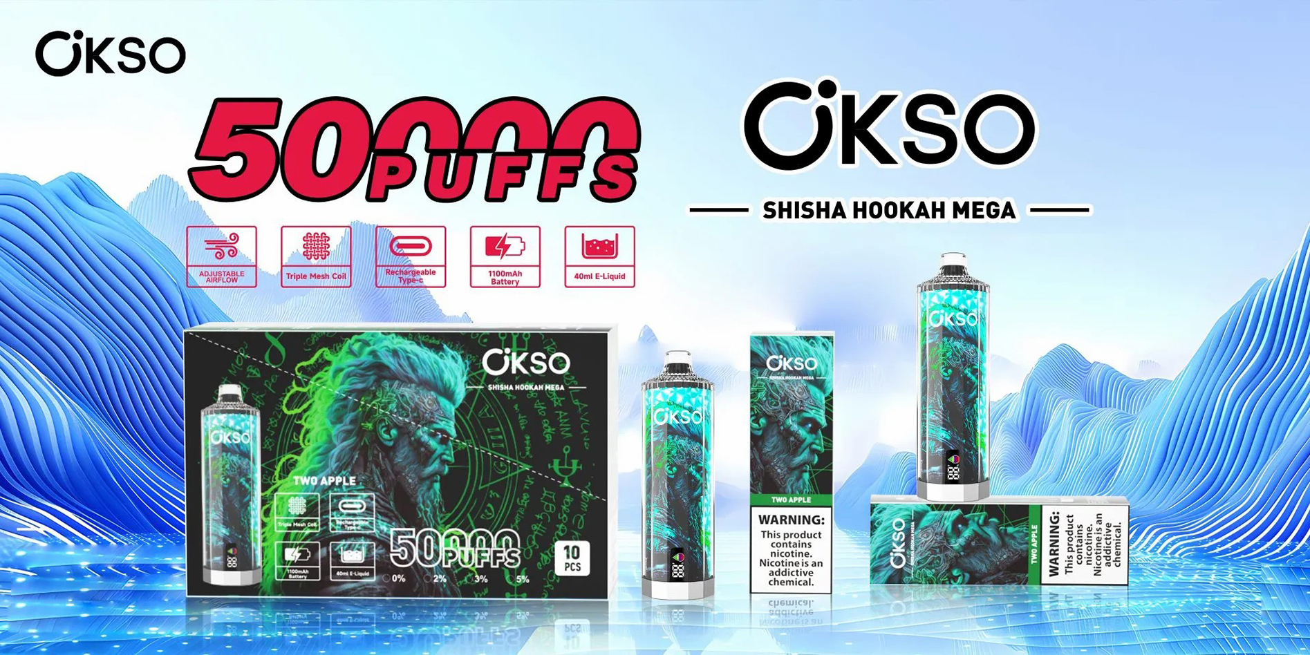 OKSO Shisha Hookah Mega 50K Puffs Banner OKSO Shisha Hookah Mega 50K Puffs Banner