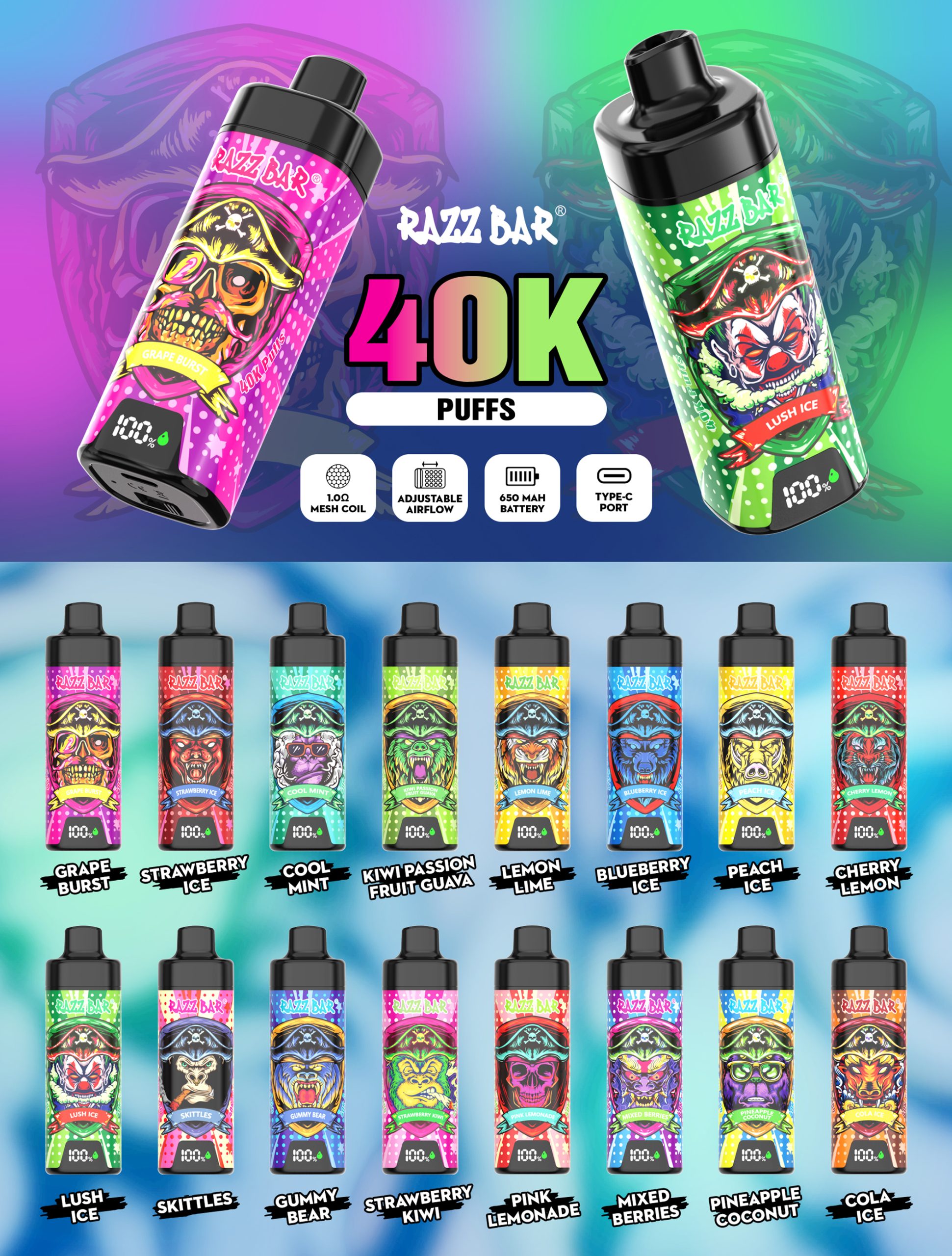 Razz Bar 40K Puffs With Screen Flavor List