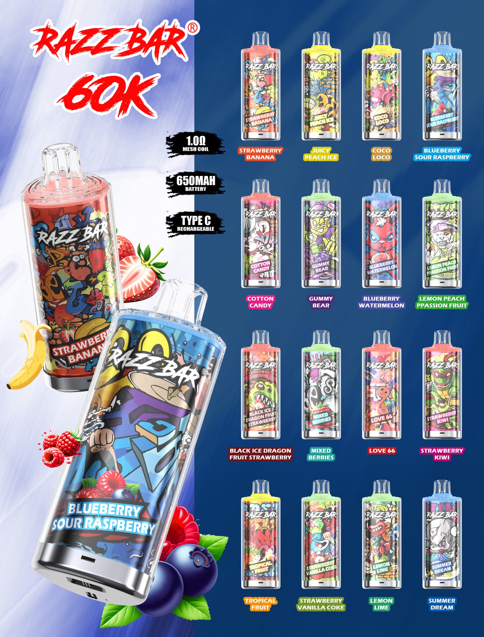 Razz Bar 60K Puffs Crystal Flavors List