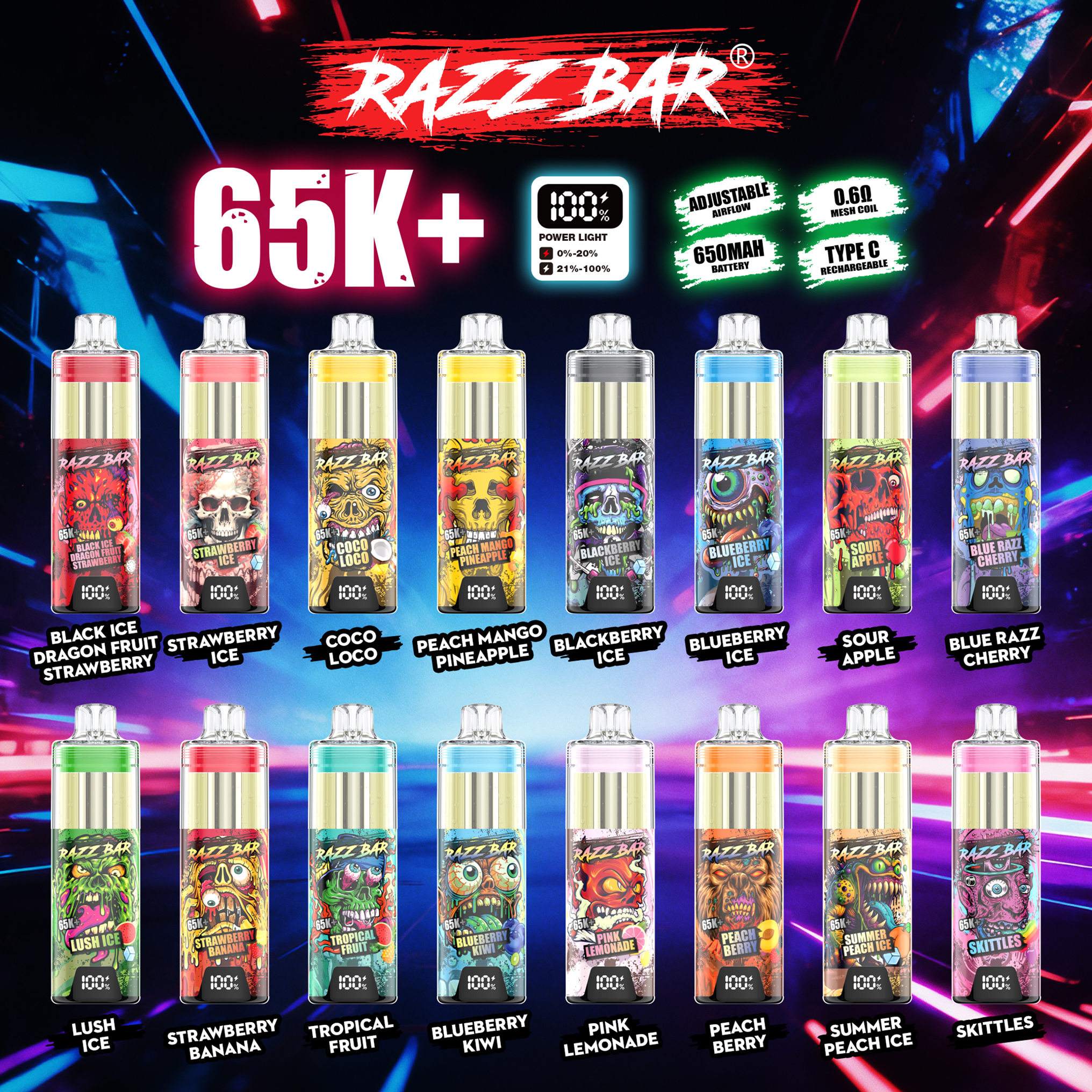 Razz Bar 65K+ Puffs Flavors List