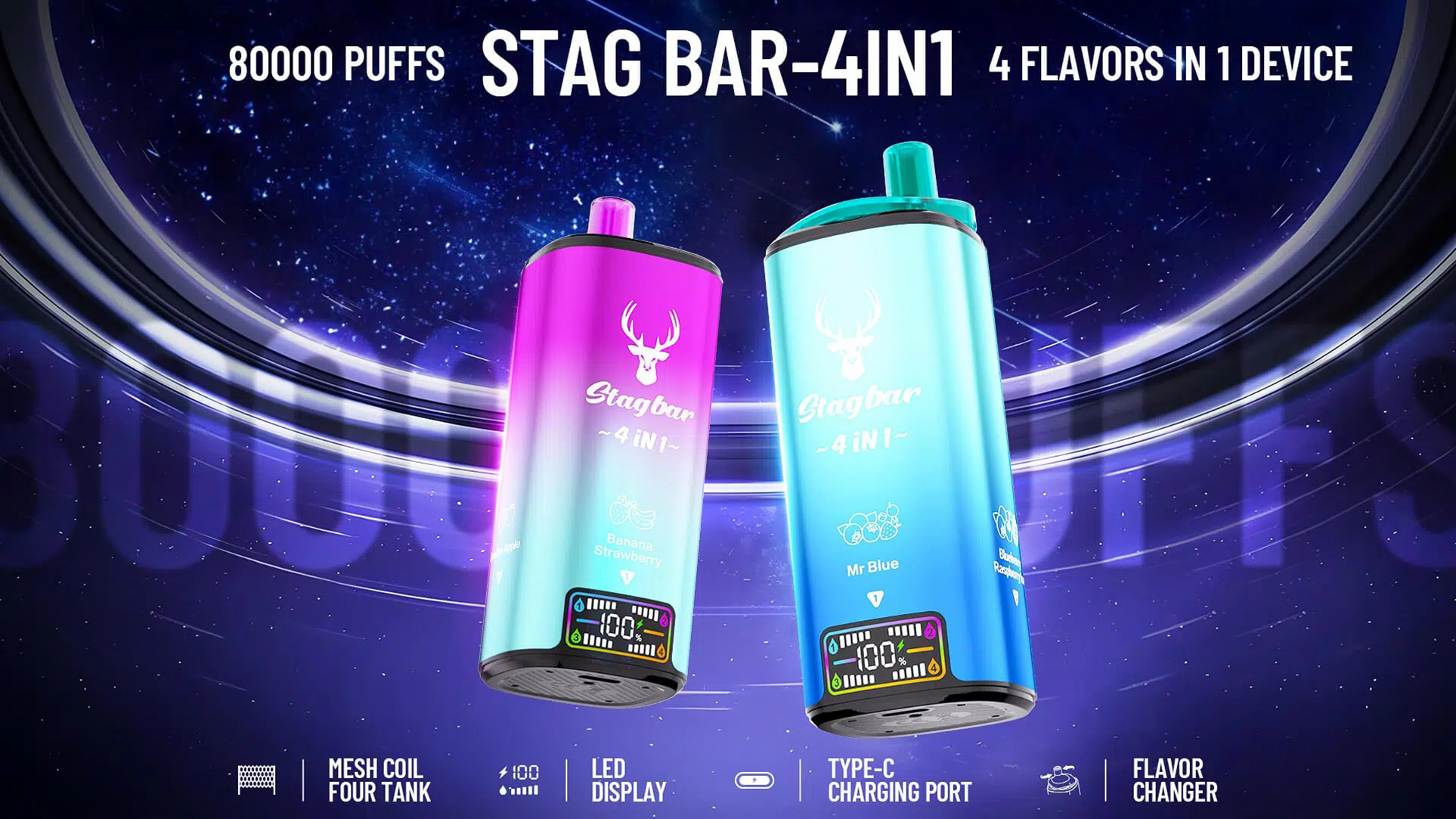 Stag Bar 4 In 1 80000 Puffs Four Flavors Disposable Vape Stag Bar 4 In 1 80000 Puffs Four Flavors Disposable Vape