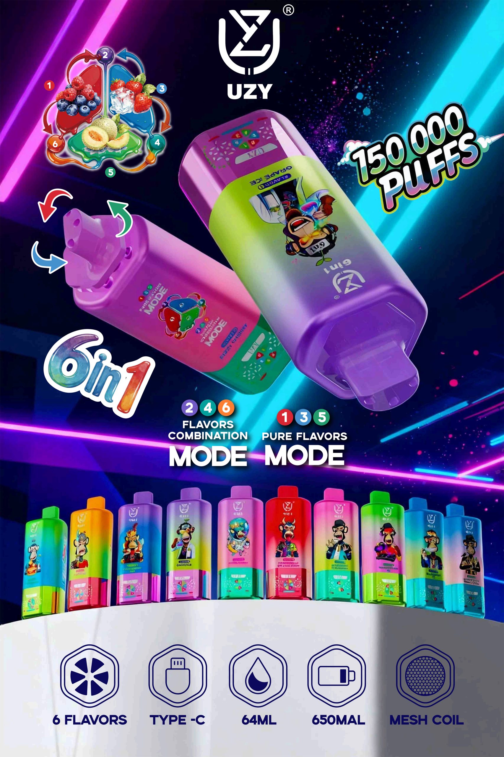 UZY 6 in 1 150K Puffs Poster