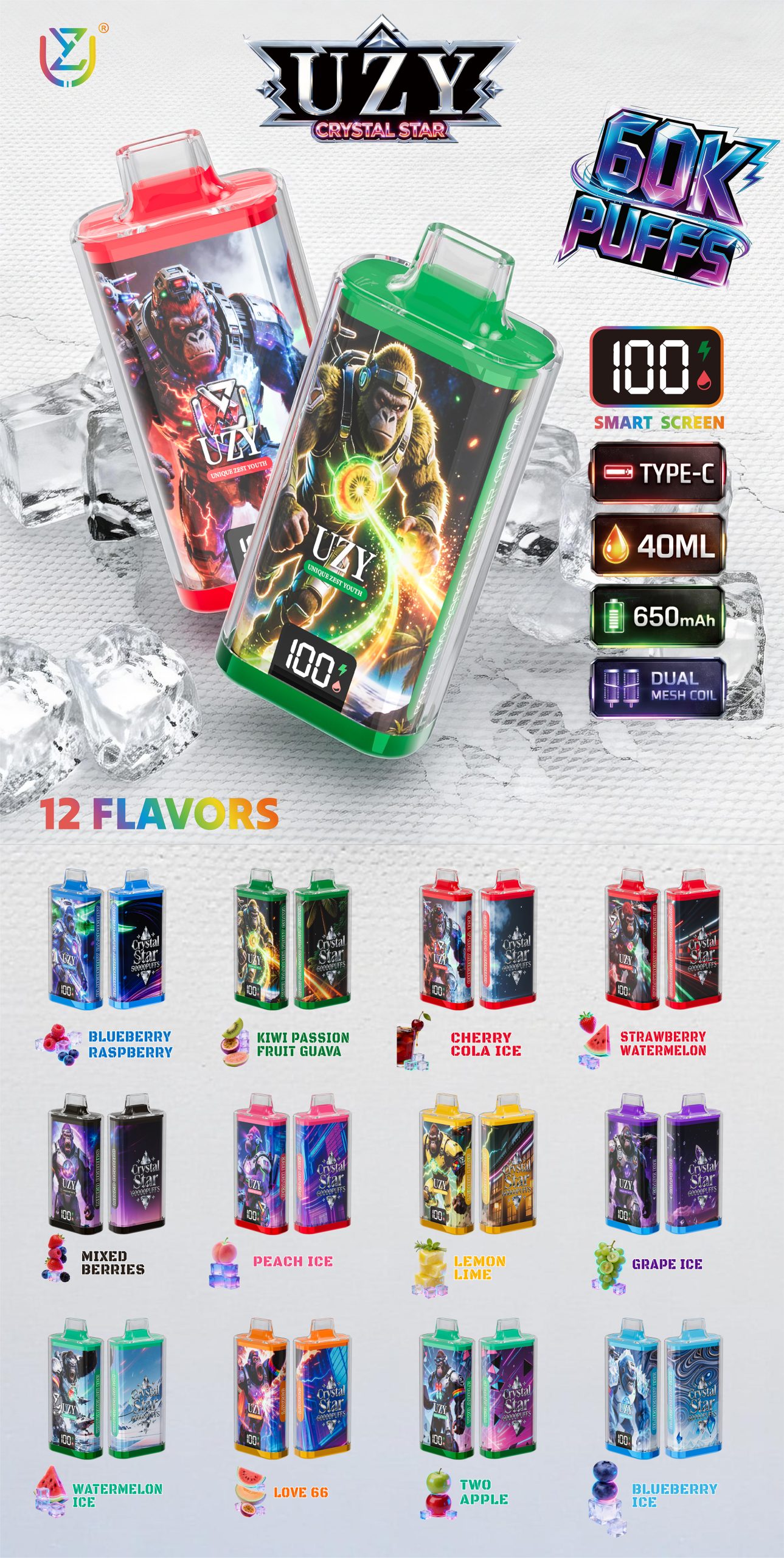UZY Crystal Star 60K Puffs Flavors List Poster
