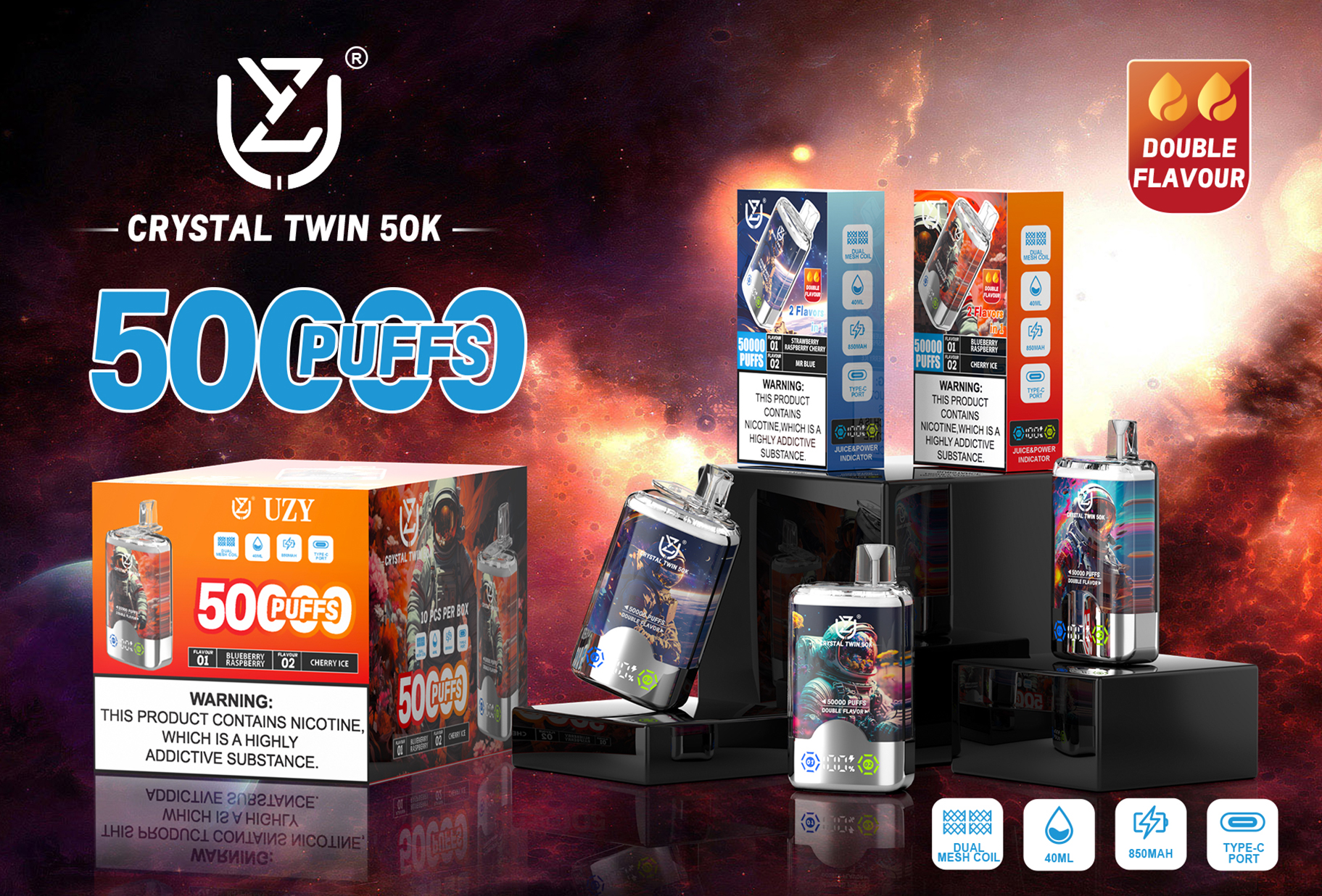 UZY Crystal Twin 50K Puffs Double Flavour Poster